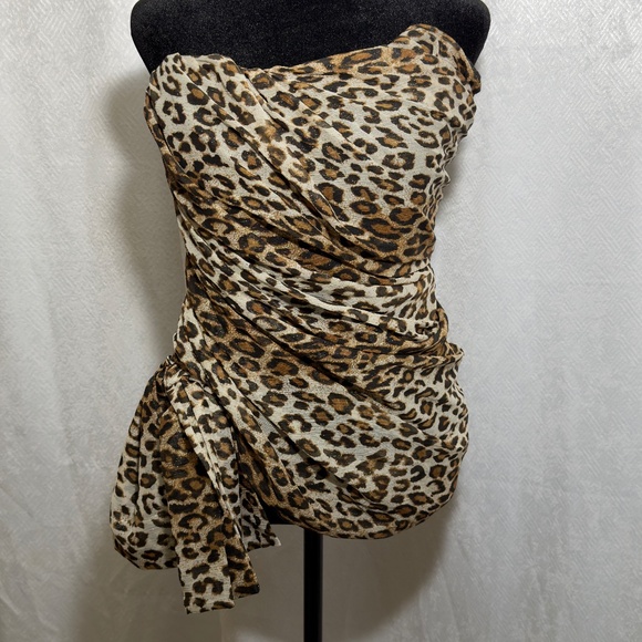 Redemption Leopard Print Strapless Bustier Top Bow Detail Made in Italy - Picture 5 of 12